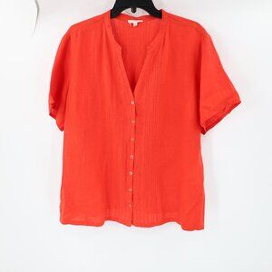 Eileen fisher Blouse Women's 1x Short sleeve Button front Irish Linen v neck top